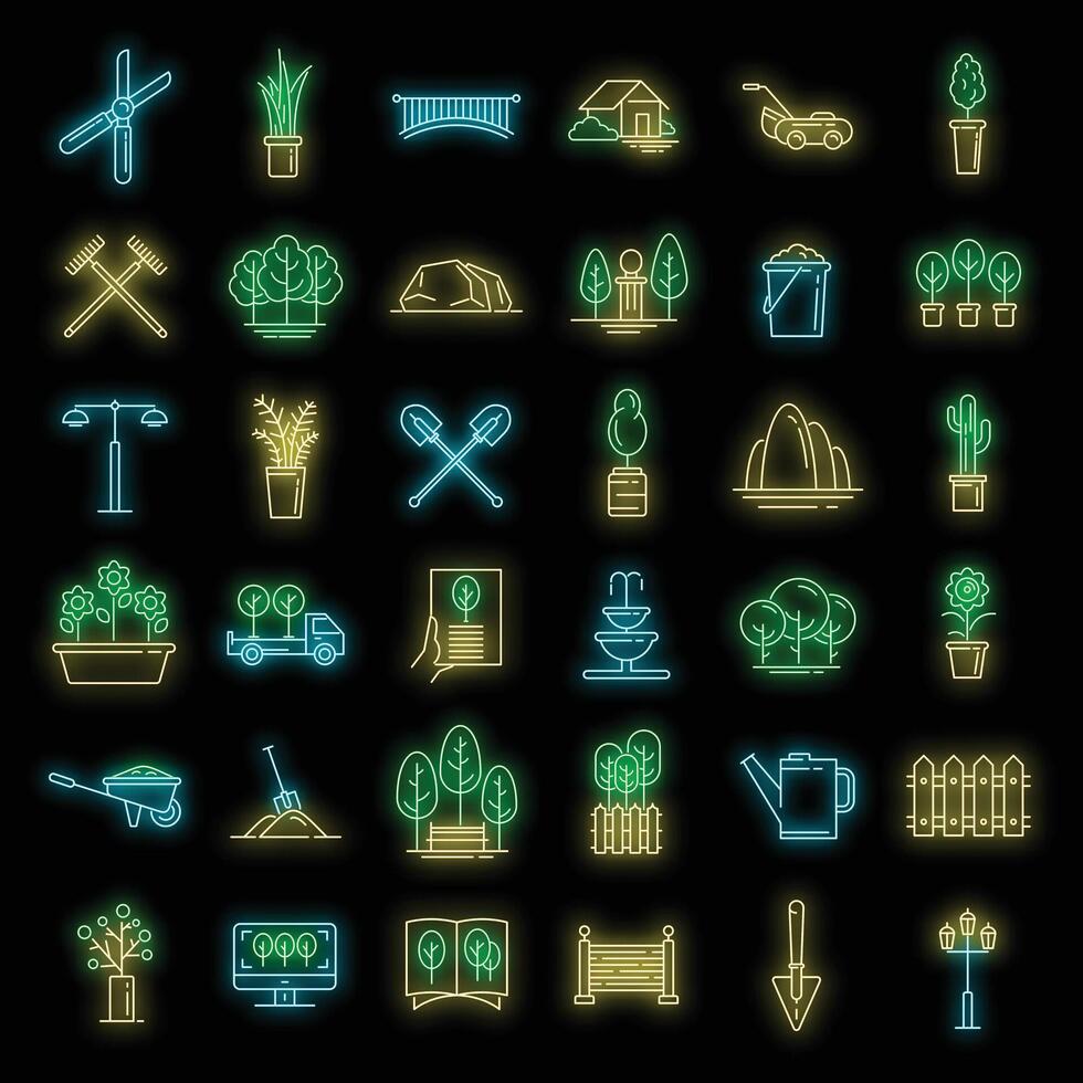 conjunto de ícones de designer de paisagem vector neon