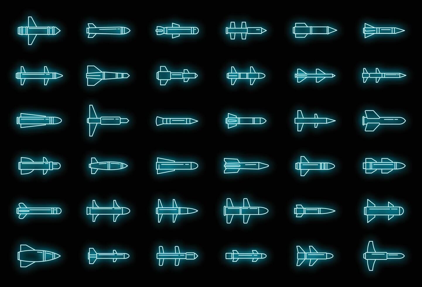 ar míssil ataque ícones conjunto vetor néon