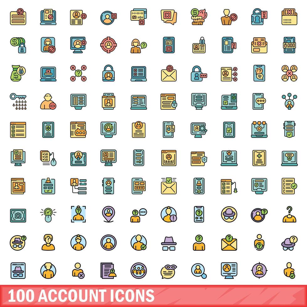 100 conta ícones definir, cor linha estilo vetor