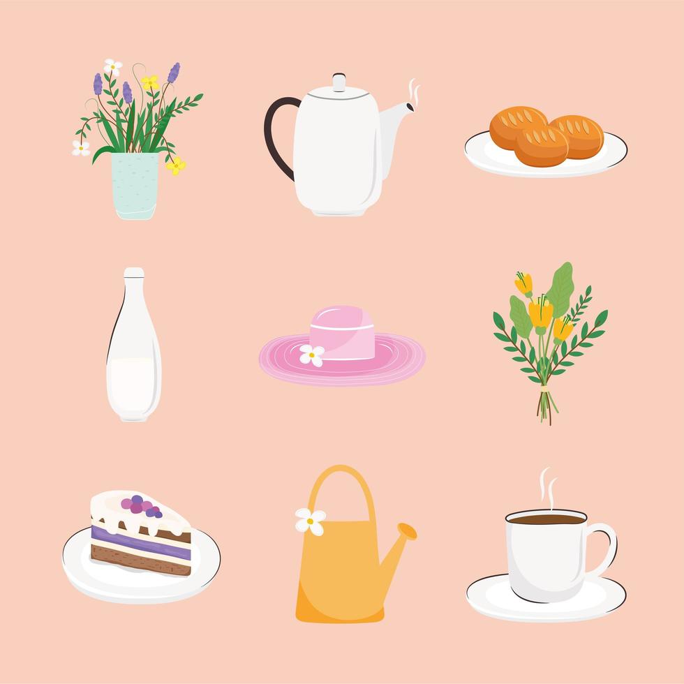 pacote de nove ícones deliciosos de café da manhã vetor