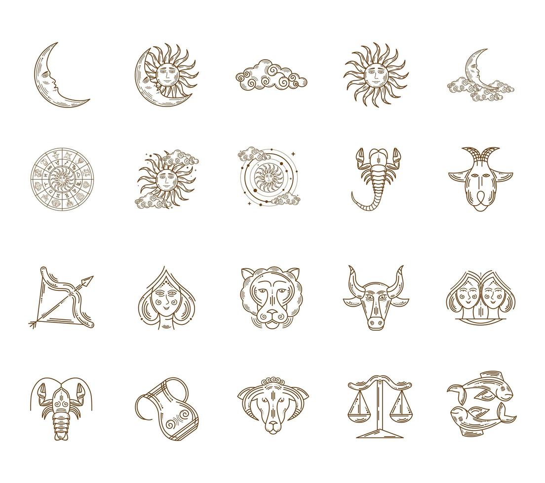 vinte símbolos do zodíaco vetor