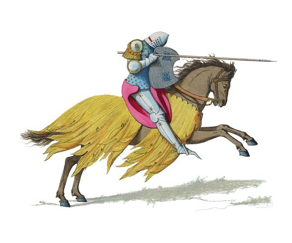 Chevalier Francais, XIVe Siècle, de Paul Mercuri (1860), cavaleiro a cavalo com armadura completa pronta para justa. Digitalmente aprimorada pelo rawpixel. vetor
