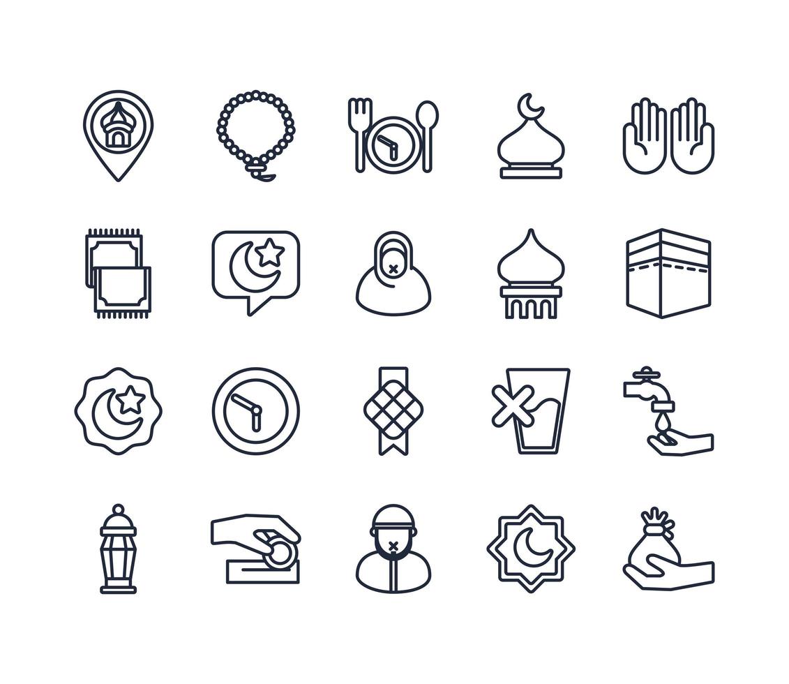 eid mubarak definir ícones de estilo de linha vetor