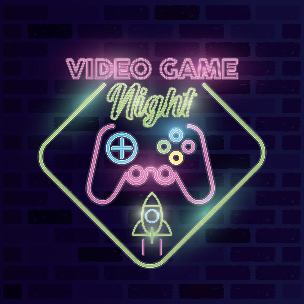 neon retro de videogame com controle vetor