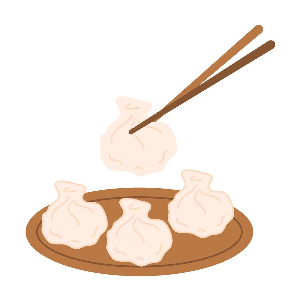 chinês Comida xiao grandes bao cozido no vapor sopa bolinho de massa pão vetor