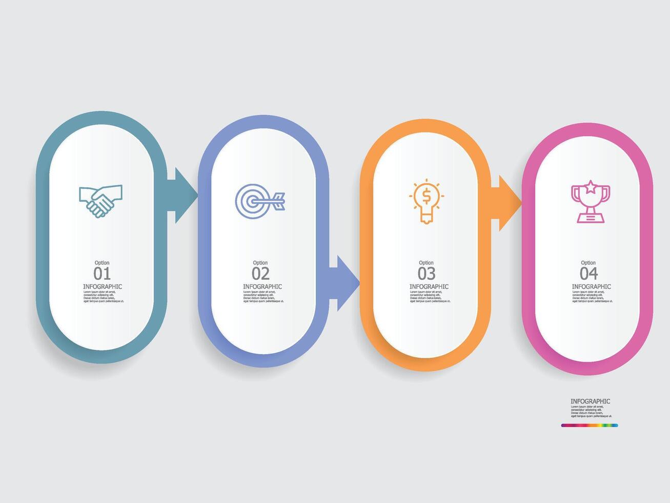 horizontal passos Linha do tempo infográfico elemento relatório fundo com o negócio linha ícone 4 passos vetor