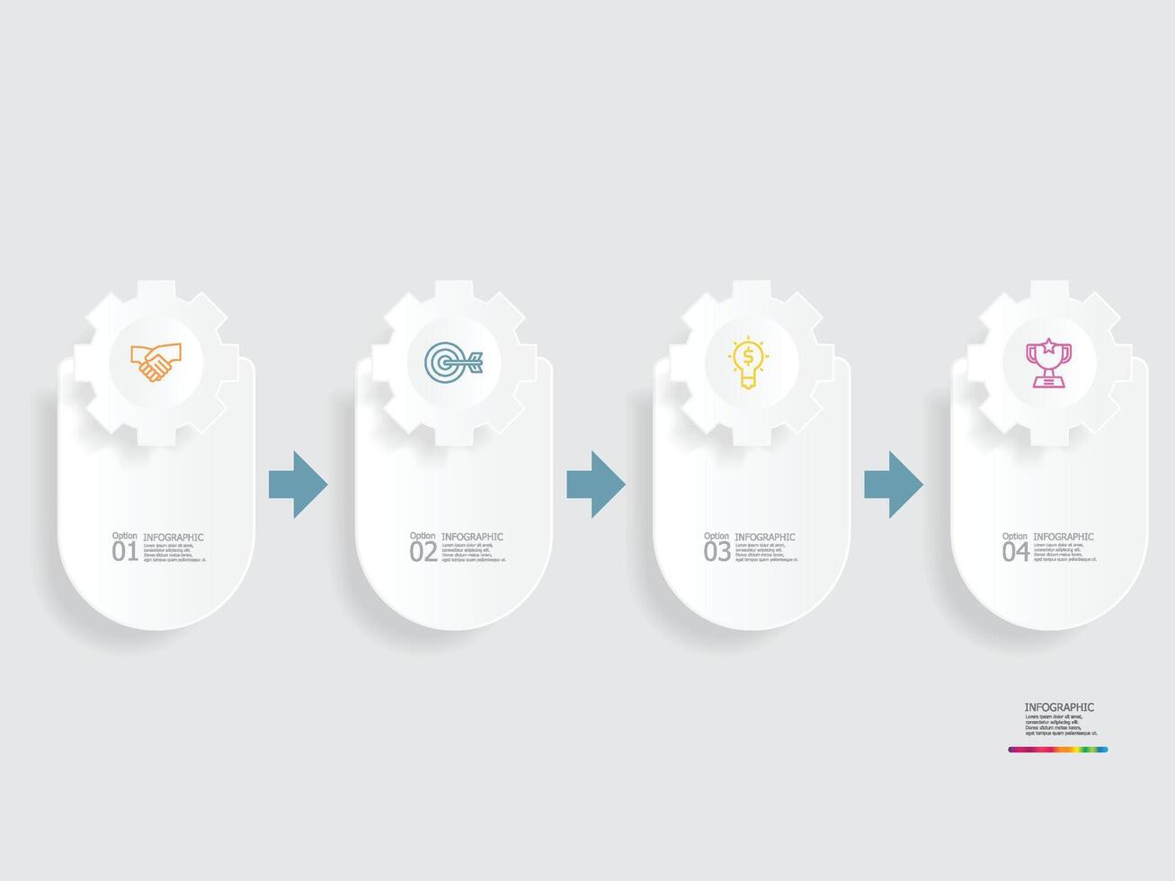 horizontal roda dentada engrenagem roda passos Linha do tempo infográfico elemento relatório fundo com o negócio linha ícone 4 passos vetor