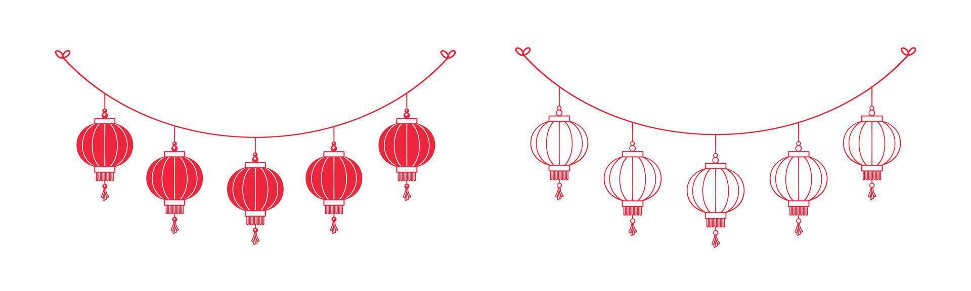 chinês lanterna suspensão festão definir, chinês Novo ano, lunar Novo ano e meio do outono festival decoração gráfico vetor
