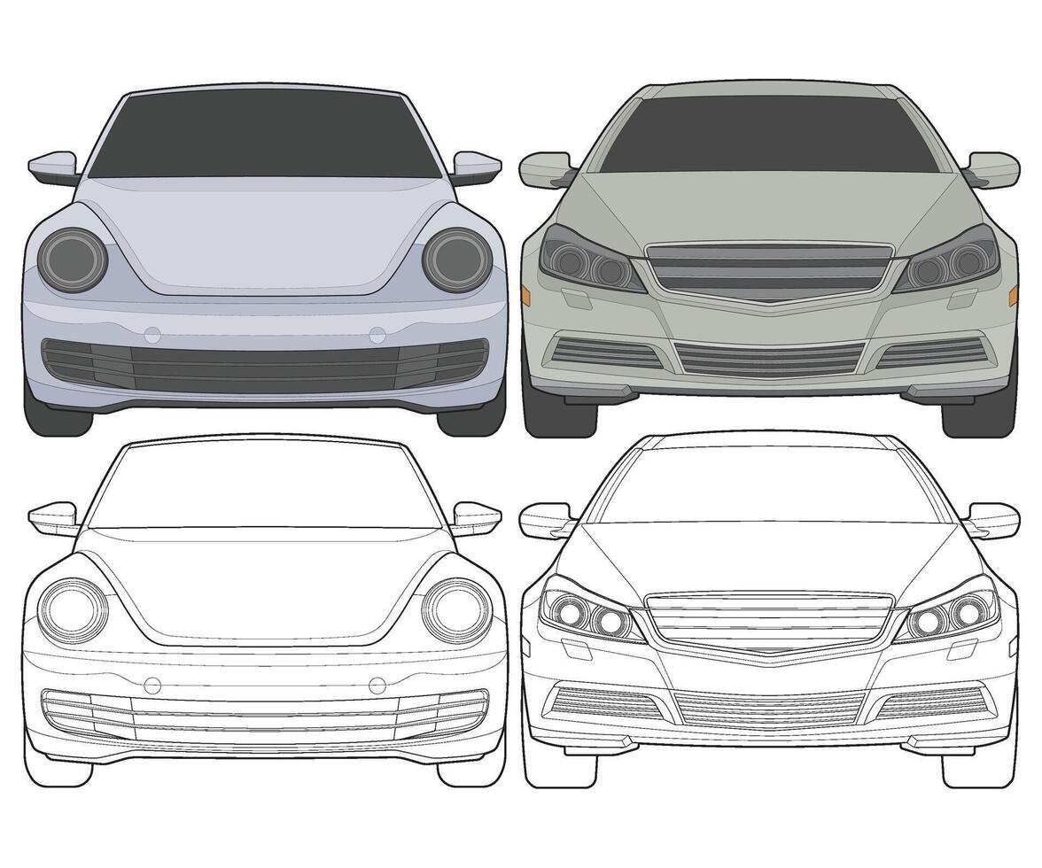 conjunto do frente Visão vetor ilustração do isolado realçar cor carro em branco fundo, veículo dentro uma plano desenho animado estilo.