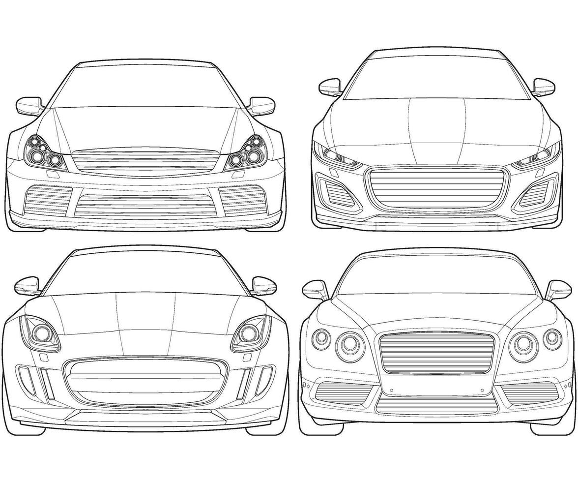 conjunto do carro isolado ilustração, vetor linha arte, transporte vetor pacote, Esportes carro, moderno carro, carro conceito, linha vetor.