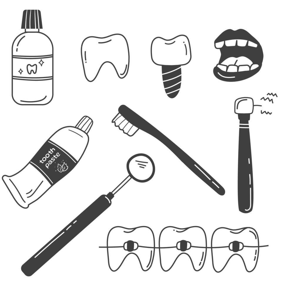 conjunto de doodle dental vetor