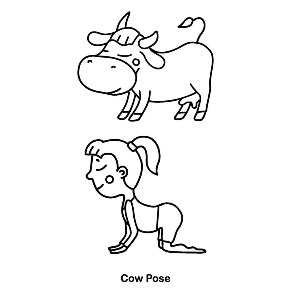 crianças ioga vaca pose. vetor desenho animado ilustração.