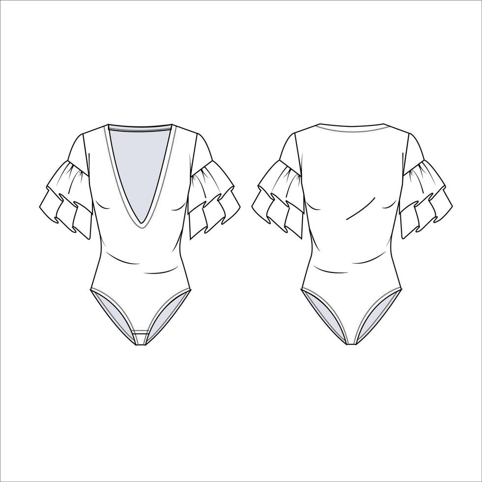 maiô v pescoço curto manga fino em forma Esportes natação terno vetor
