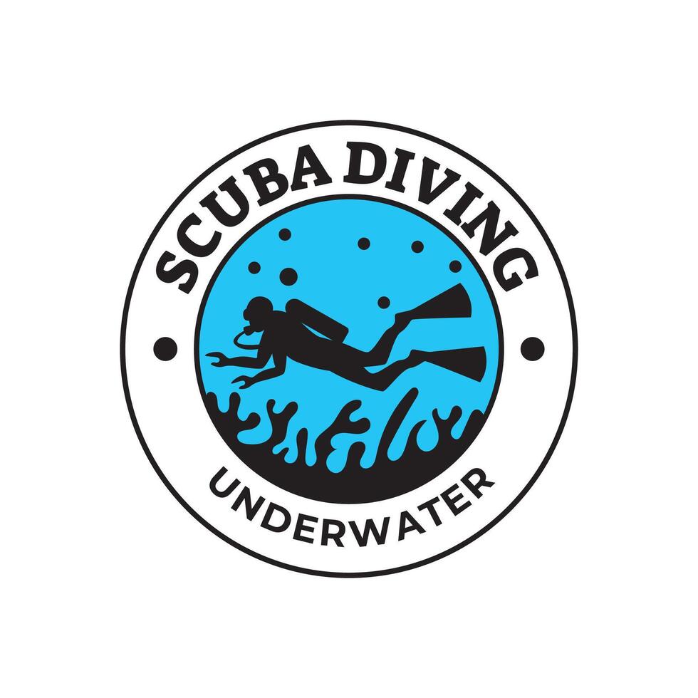 design de logotipo de mergulho, perfeito para escola de mergulho e design de logotipo de aventura subaquática vetor