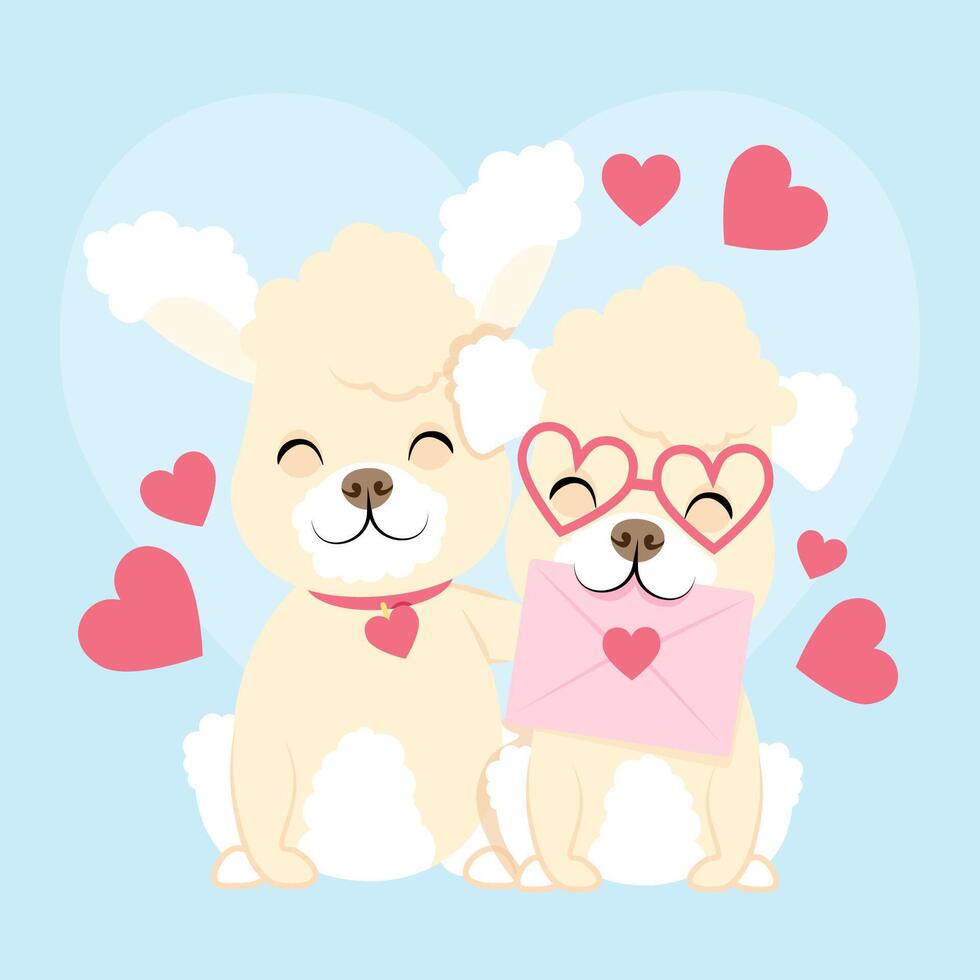 dois fofa poodles dentro amor com corações vetor