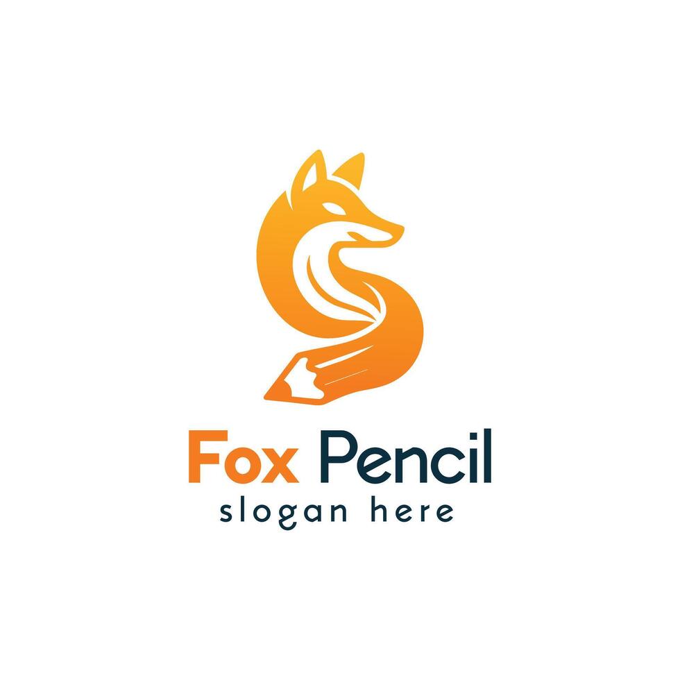 Raposa logotipo segurando lápis dentro boca vetor