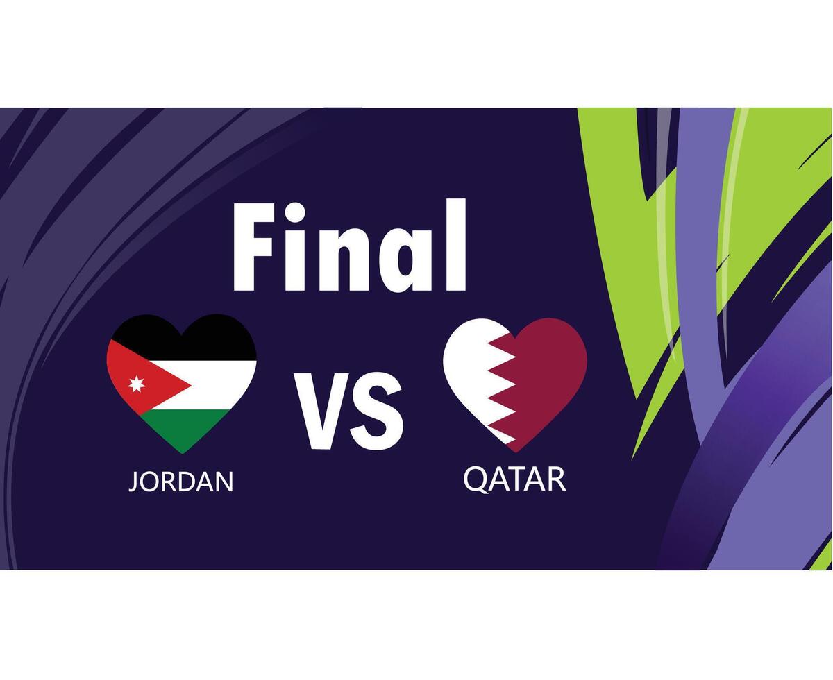 Jordânia e Catar Combine final coração bandeiras ásia nações 2023 emblemas equipes países ásia futebol símbolo logotipo Projeto vetor ilustração