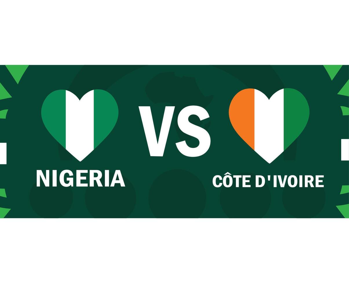 Nigéria e marfim costa Combine bandeiras coração africano nações 2023 emblemas equipes países africano futebol símbolo logotipo Projeto vetor ilustração