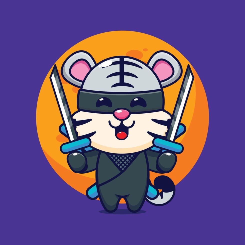 ninja branco tigre desenho animado vetor ilustração.