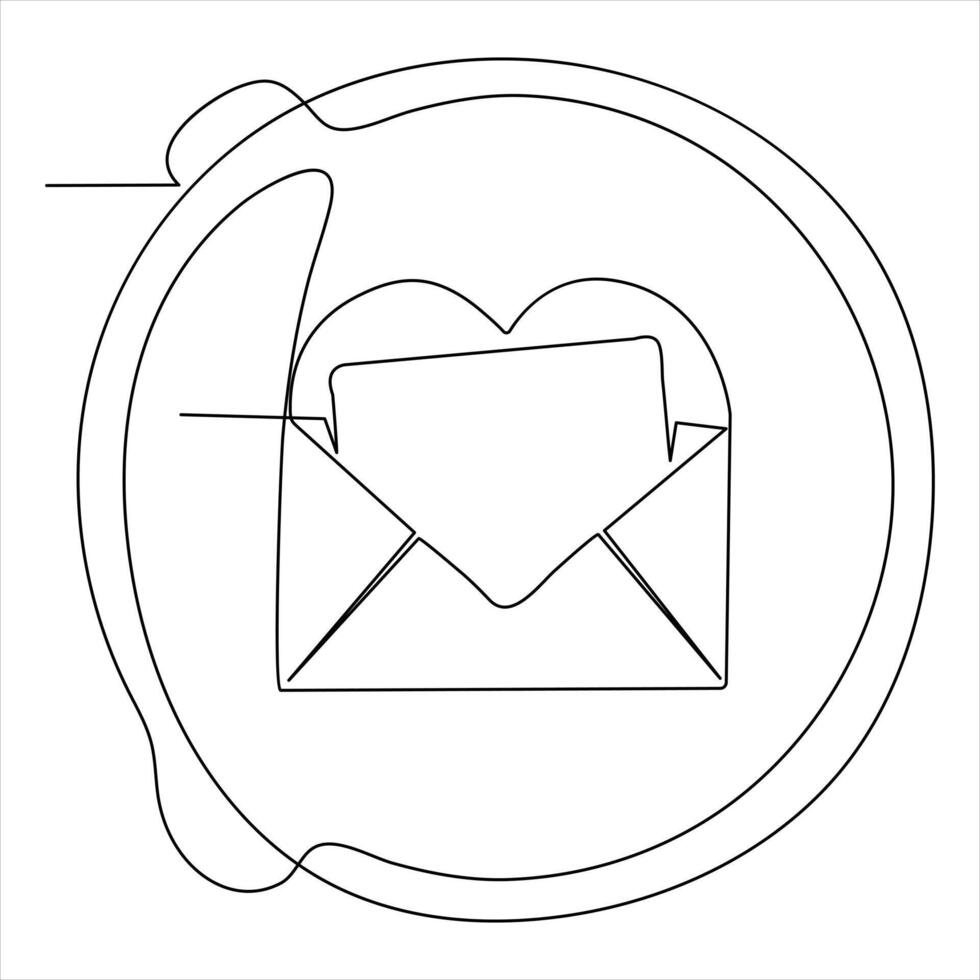 solteiro linha contínuo desenhando do envelope com vermelho coração e amor carta.modelo para convites e amor cartões esboço vetor ilustração