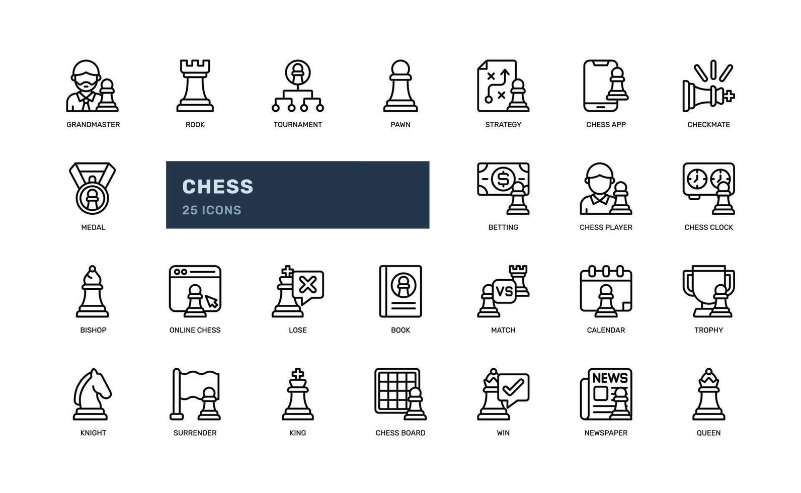 xadrez borda jogos concorrência peça Verifica rei detalhado esboço linha ícone conjunto vetor