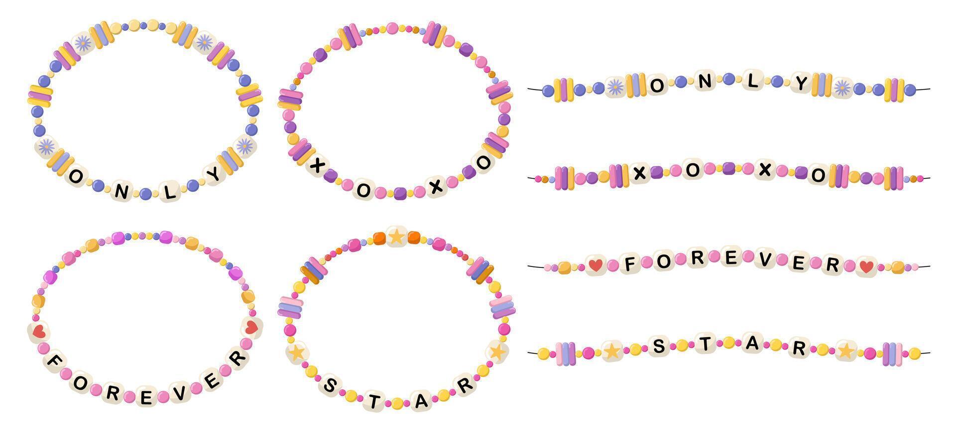 pulseiras com palavras apenas, abraços e beijos, para sempre, Estrela vetor