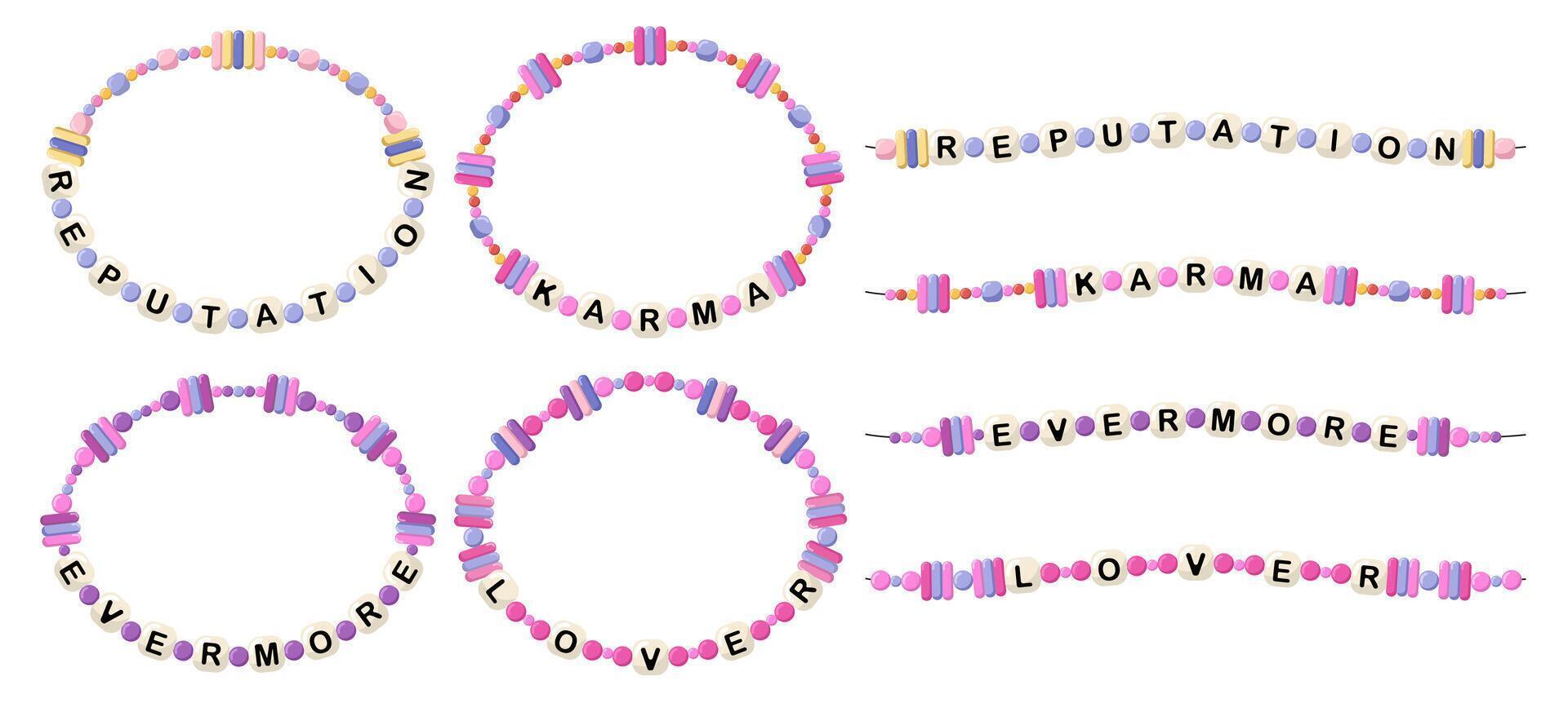 pulseiras com palavras reputação, carma, sempre, amante vetor