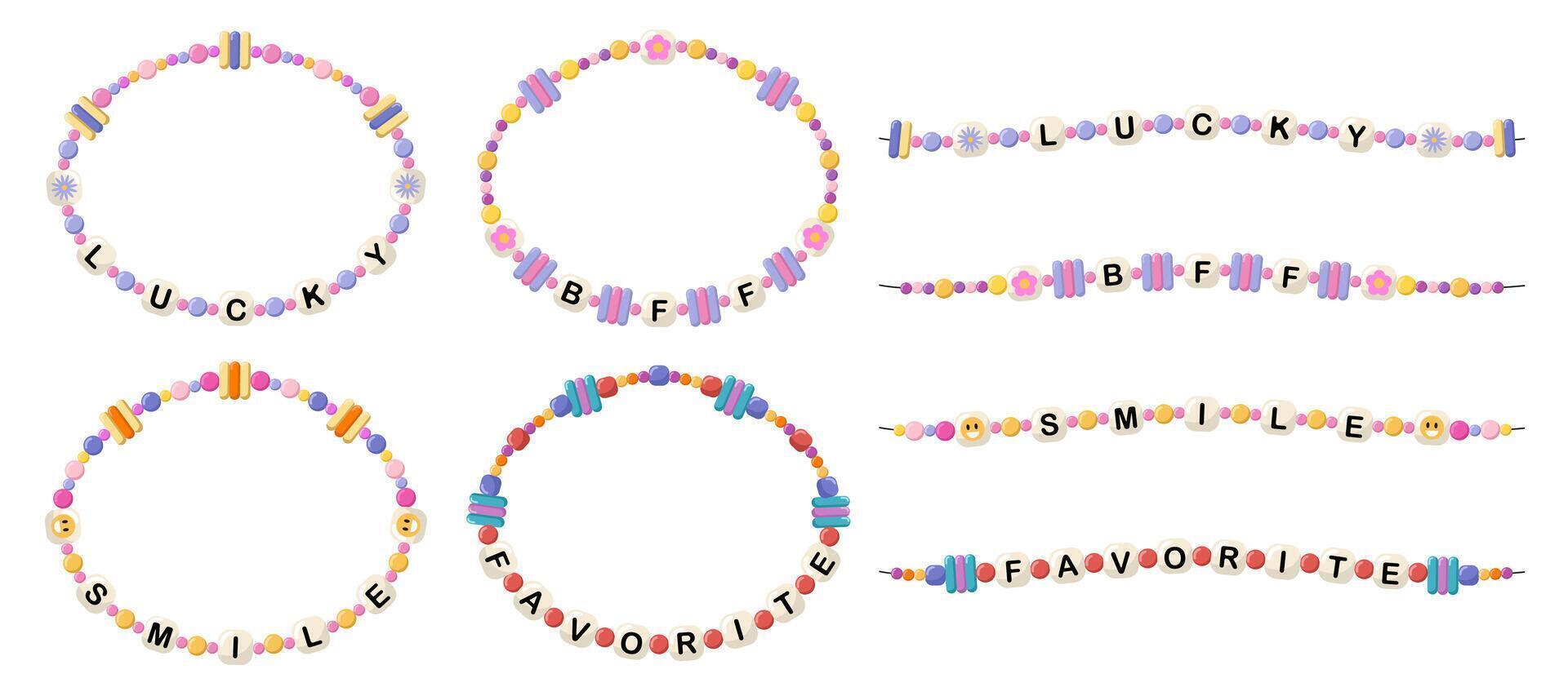 pulseiras a partir de palavras sortudo, bff, sorriso, favorito vetor