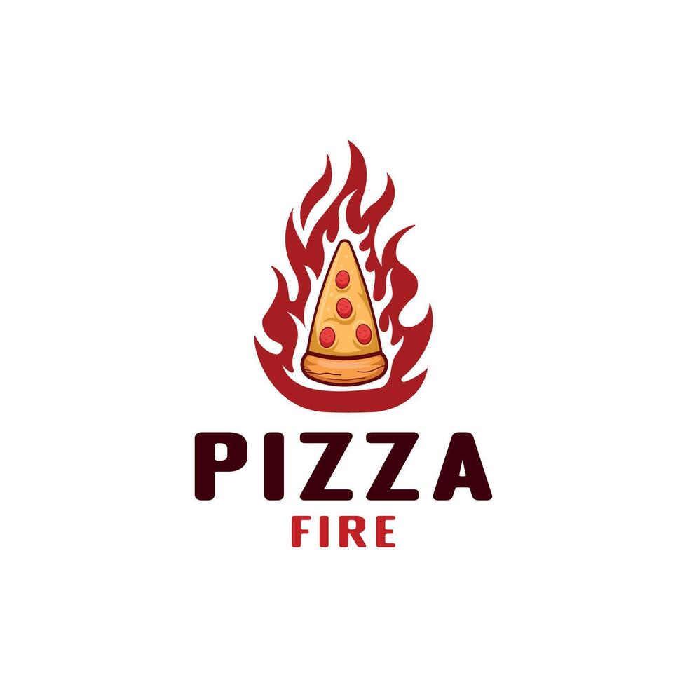 criativo logotipo do quente picante fogo pizza fatiar. uma fatia do pizza é em fogo. picante Comida logotipo vetor