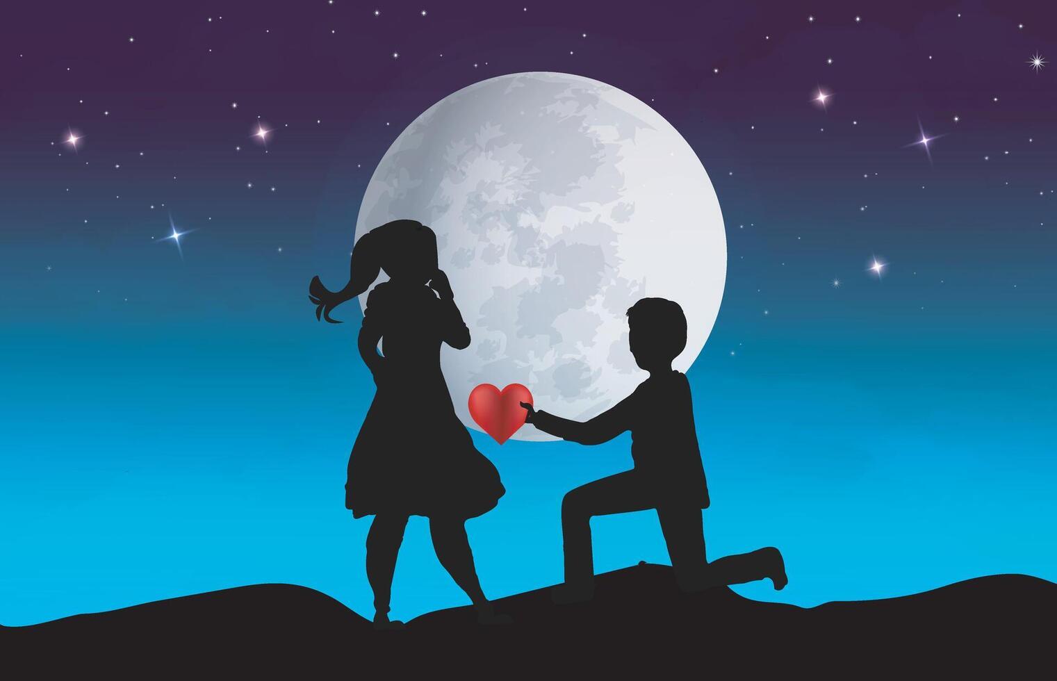 lindo noite com lua com céu com Sombrio noite panorama adorável casamento proposta Projeto fundo vetor