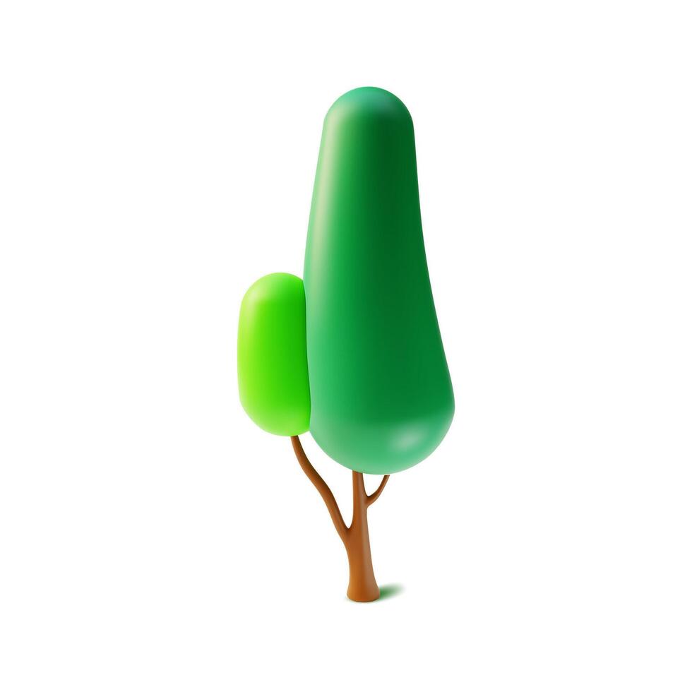 3d verde árvore desenho animado estilo. vetor