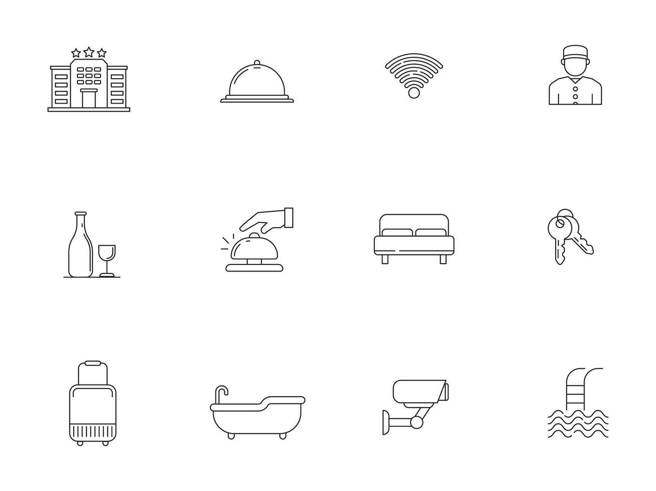 conjunto do hotel serviço ícones com esboço estilo em branco fundo vetor