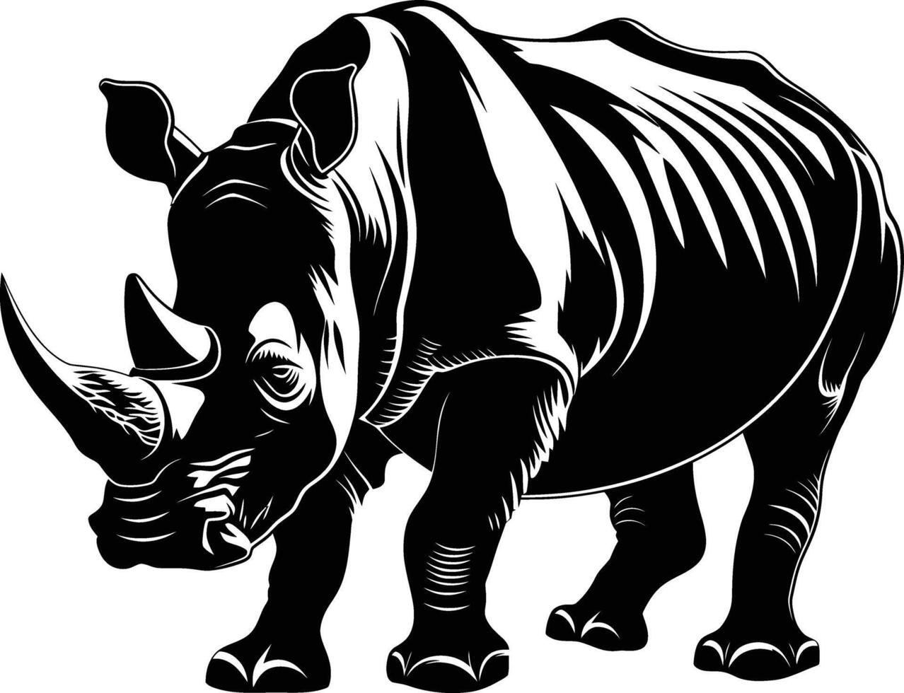 ai gerado silhueta rinoceronte animal Preto cor só cheio corpo vetor