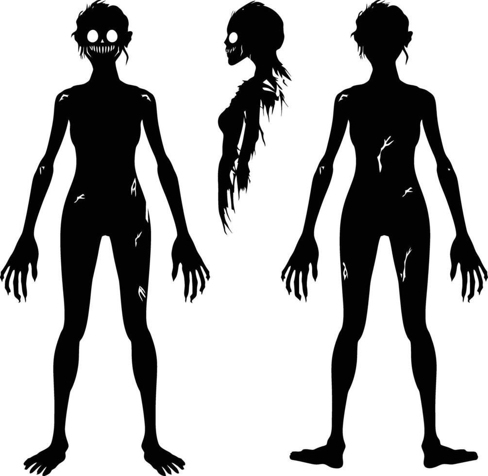 ai gerado silhueta zumbi mulheres Preto cor só cheio corpo vetor