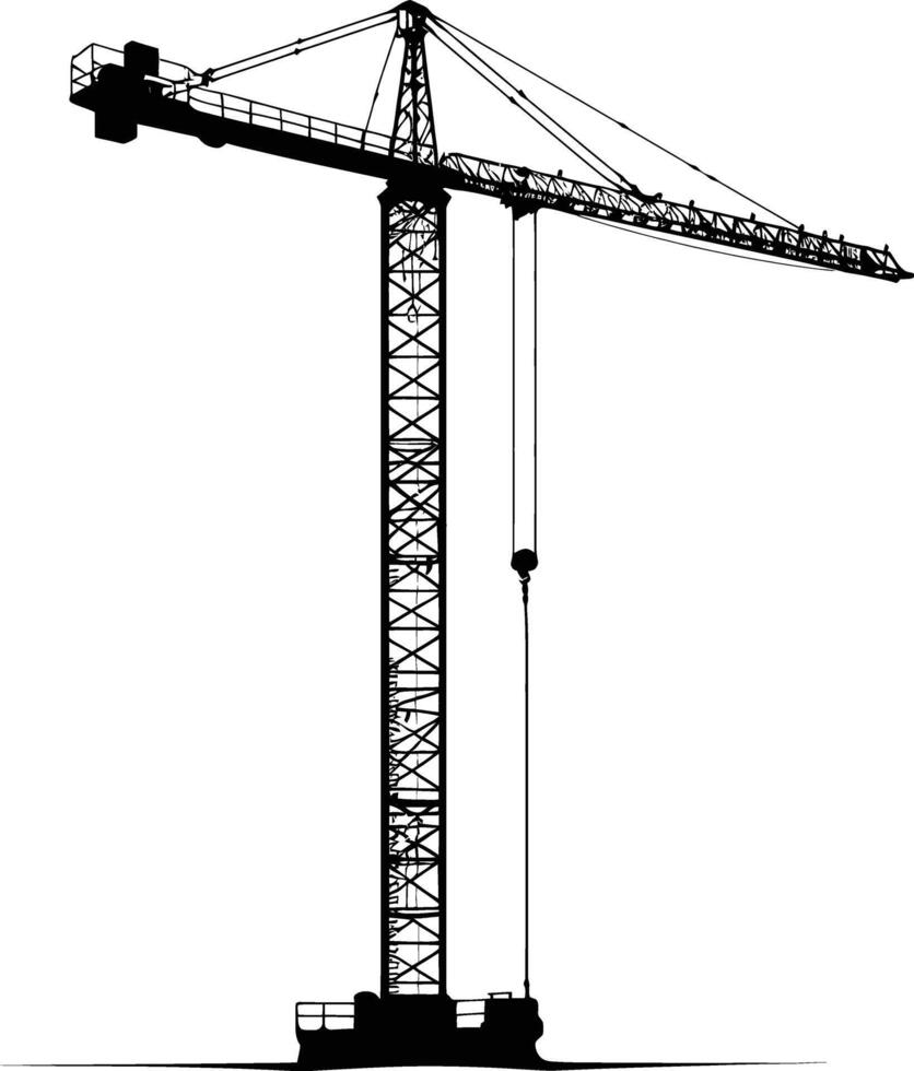 ai gerado silhueta trilho montado torre guindaste industrial pesado equipamento Preto cor só vetor