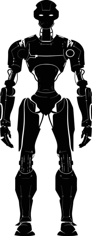 ai gerado silhueta robô personagem Preto cor só cheio corpo vetor