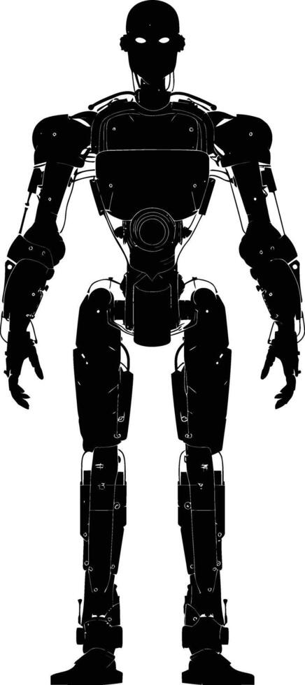 ai gerado silhueta robô personagem Preto cor só cheio corpo vetor
