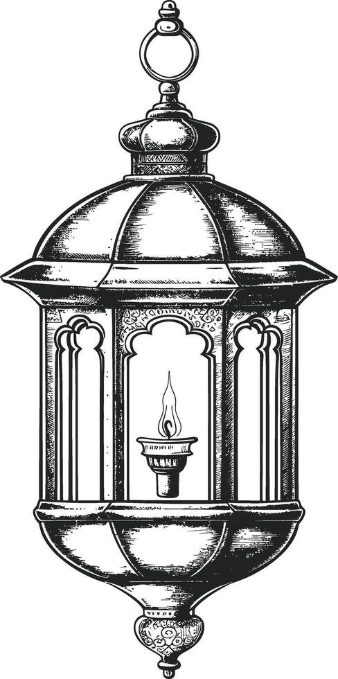 ai gerado árabe lanterna ilustração com gravação estilo Preto cor só vetor