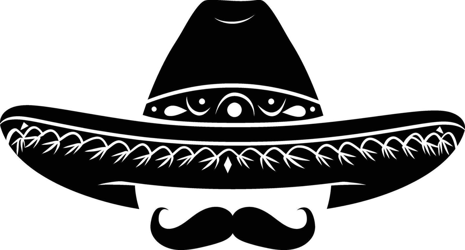 ai gerado silhueta mexicano chapéu sombrero com bigode Preto cor só vetor