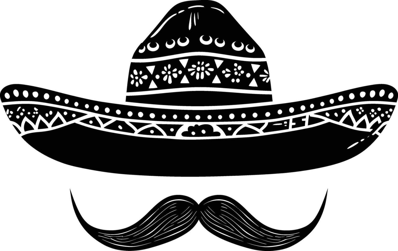 ai gerado silhueta mexicano chapéu sombrero com bigode Preto cor só vetor