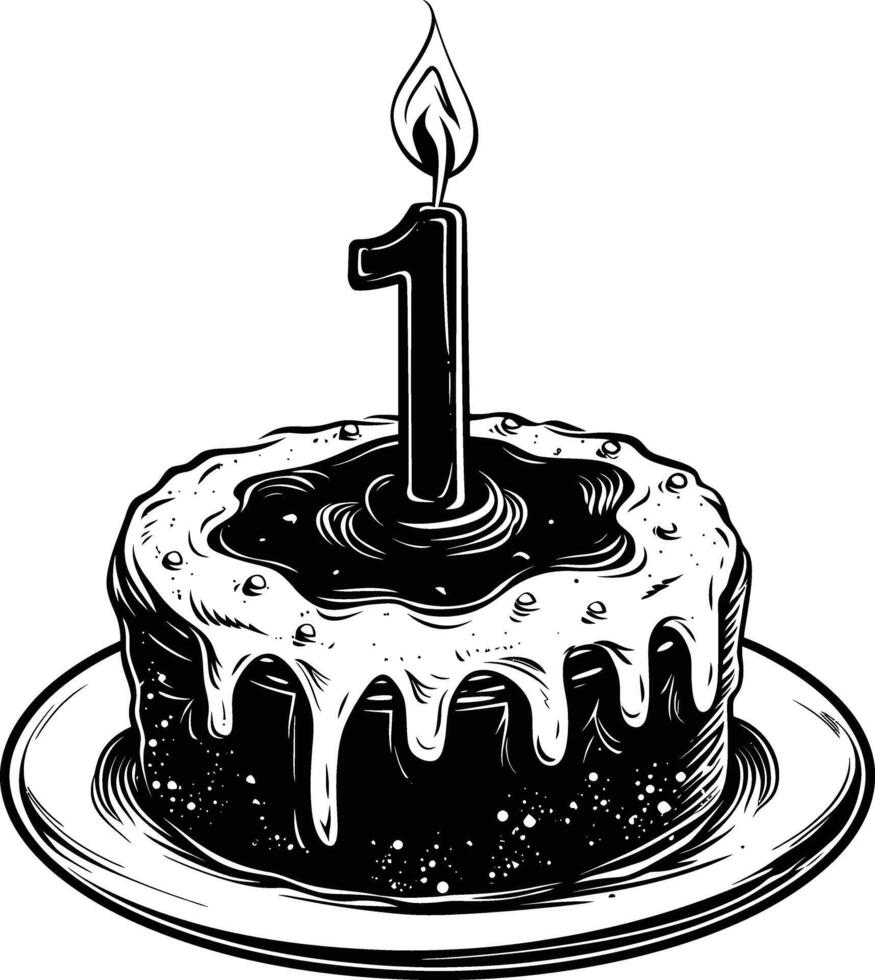 ai gerado aniversário bolo com número 1 em forma vela Preto cor só vetor