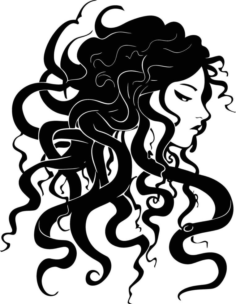 ai gerado silhueta medusa a mítico criatura com cabelo do serpente vetor