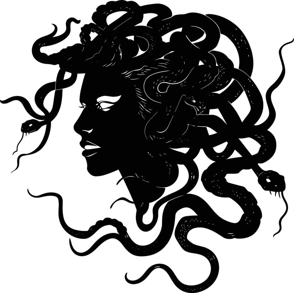 ai gerado silhueta medusa a mítico criatura com cabelo do serpente vetor