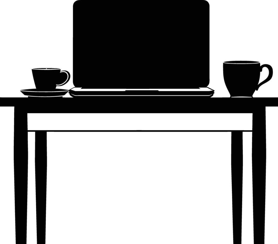 ai gerado silhueta escritório escrivaninha com computador portátil e café vetor