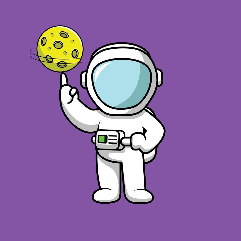 astronauta fofo brincando de ilustração de lua vetor