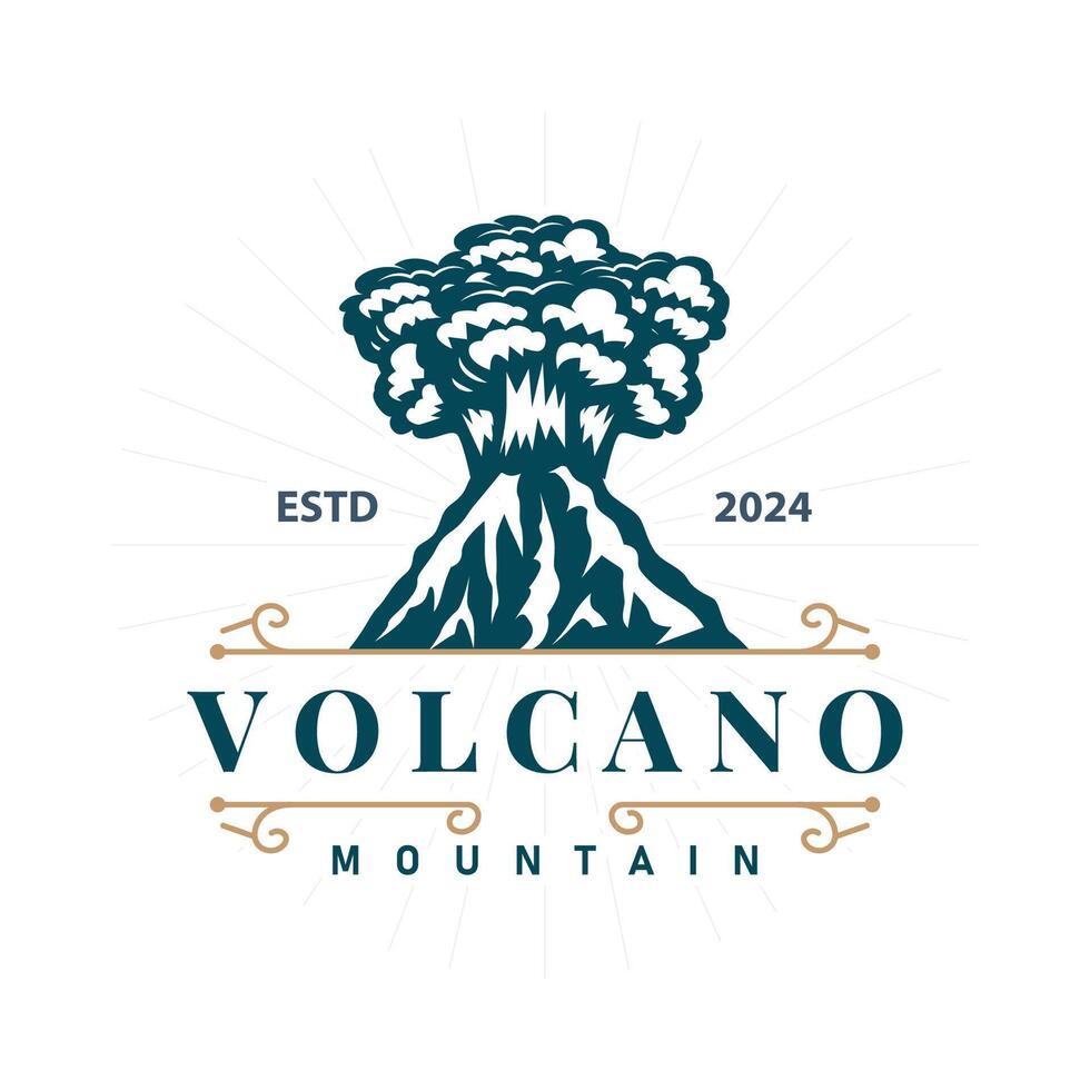 vulcão logotipo ilustração silhueta Projeto vulcão montanha em erupção com simples pedras e lava vetor