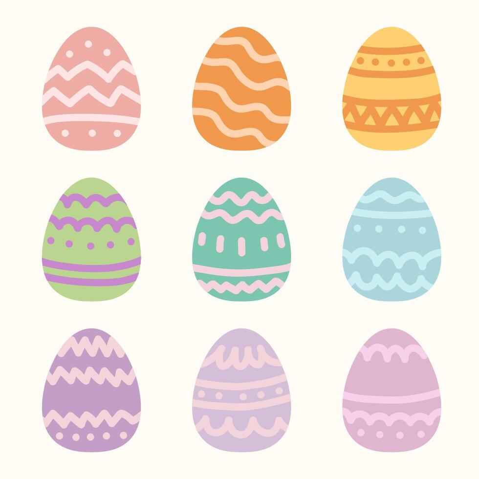fofa vetor ilustração conjunto do mão desenhado Páscoa ovos. Projeto elementos para feriado cartões. Páscoa pastel coleção com diferente textura.
