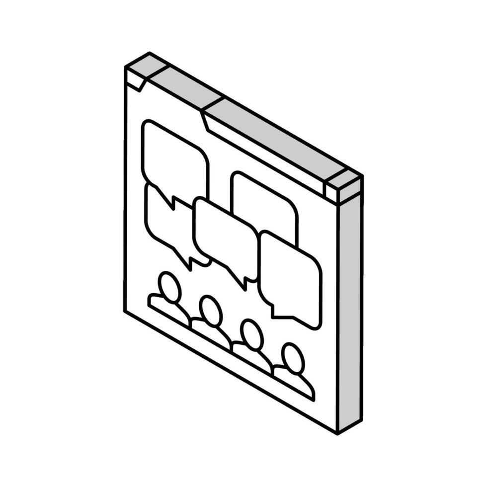 discussão fórum conectados Aprendendo plataforma isométrico ícone vetor ilustração