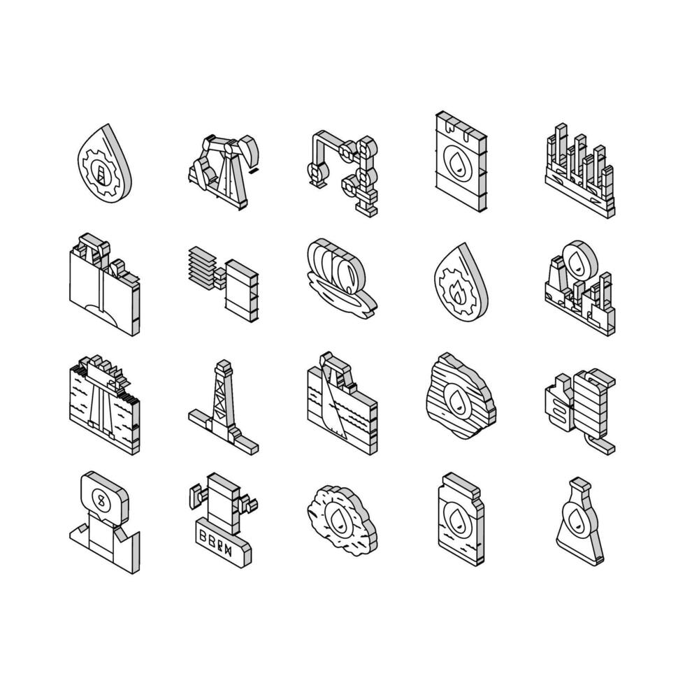 óleo indústria fábrica plantar isométrico ícones conjunto vetor