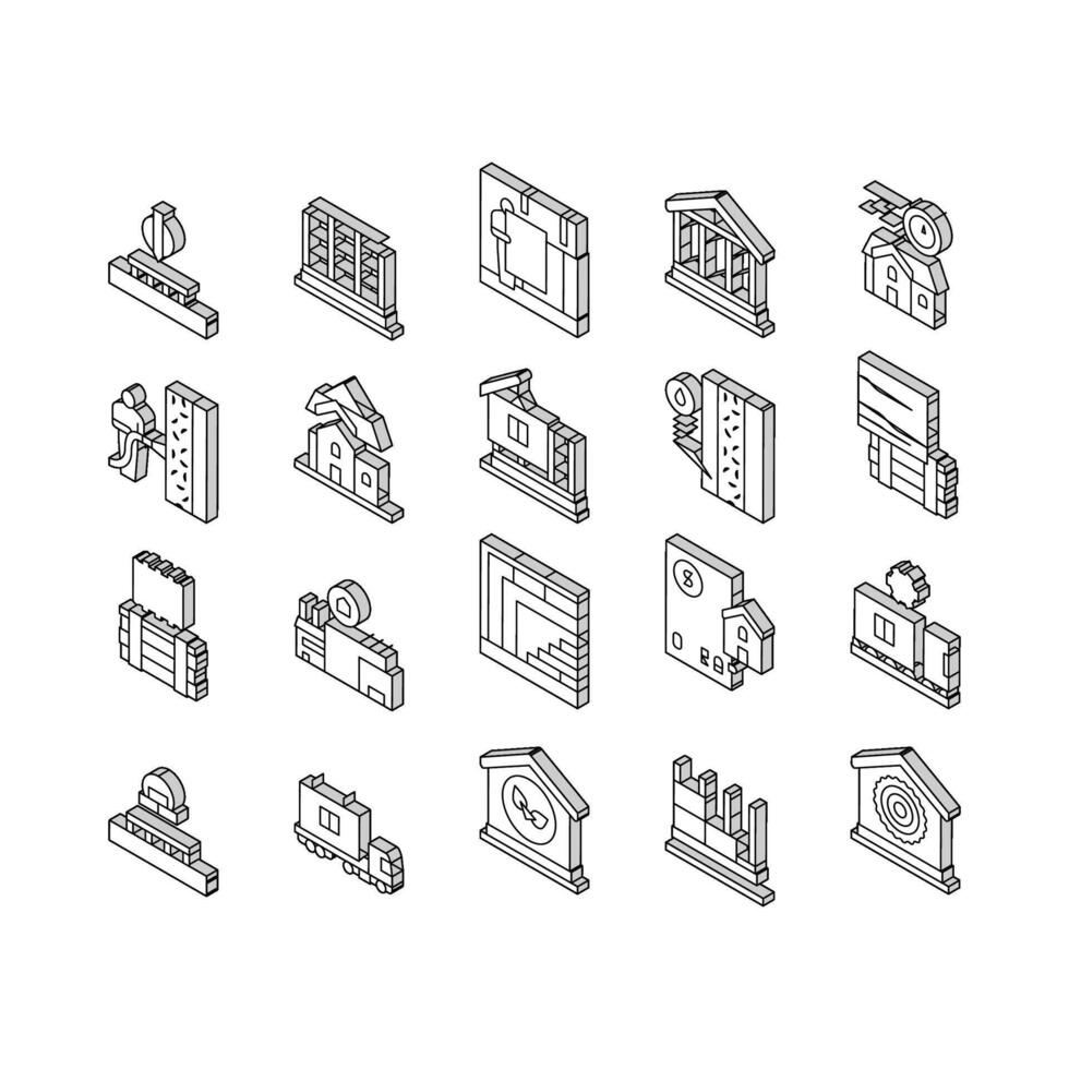 madeira quadro, Armação casa coleção isométrico ícones conjunto vetor